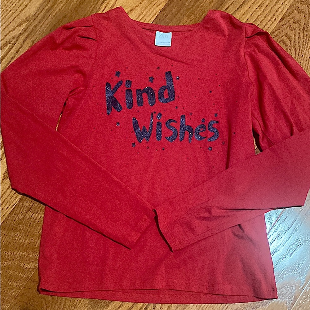Zara Red Long Sleeve Kids Tee with 'Kind Wishes'